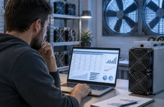 Operador revisando costes y escenarios de rentabilidad de un equipo de minería de criptomonedas.