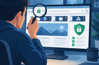 Usuario verificando un dominio y marcadores seguros antes de acceder a servicios de criptomonedas