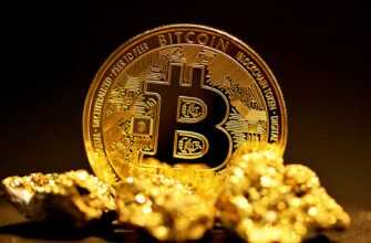 a bitcoin sitting on top of a pile of gold nuggets